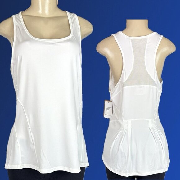 Shape L White Wicking Ventilated Mesh Panels Racerback Flared A- Line Tank Top - Picture 1 of 5